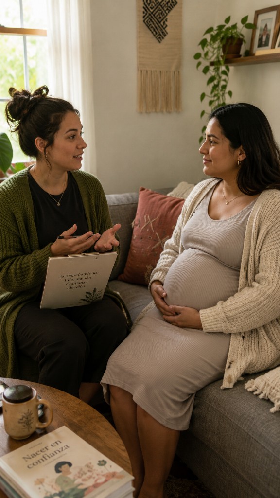Birth worker visiting Spanish-speaking client at home